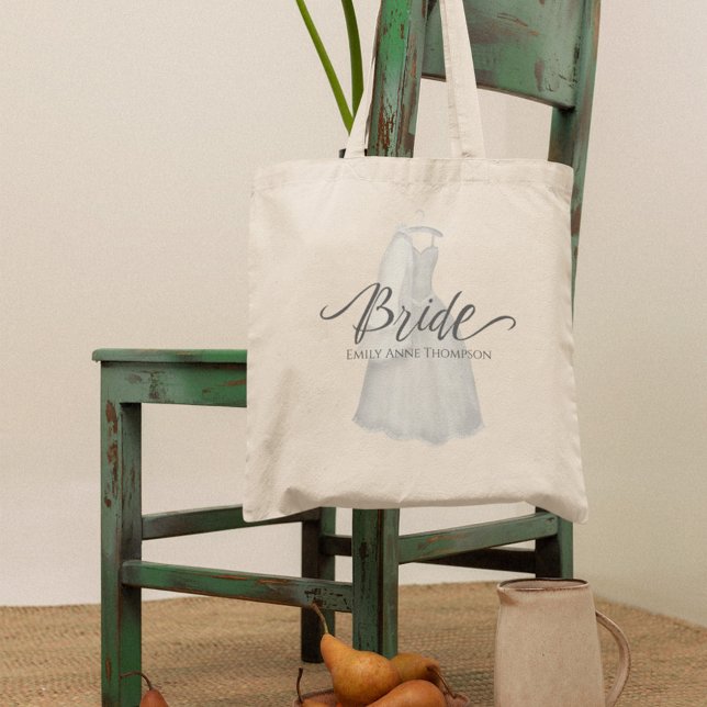 Pretty Vintage Bride Personalised Wedding Gift Tote Bag (Pretty vintage bride personalized tote bag design with elegant script for bridal shower or wedding g)