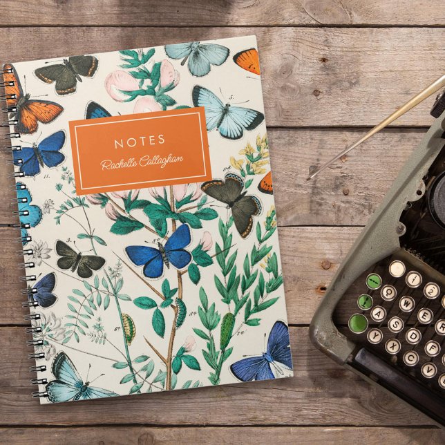 Pretty Vintage Butterflies Blue Orange Name Notebook (Creator Uploaded)