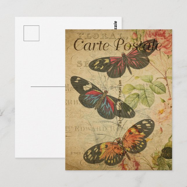 Pretty Vintage Butterflies Postcard (Front/Back)