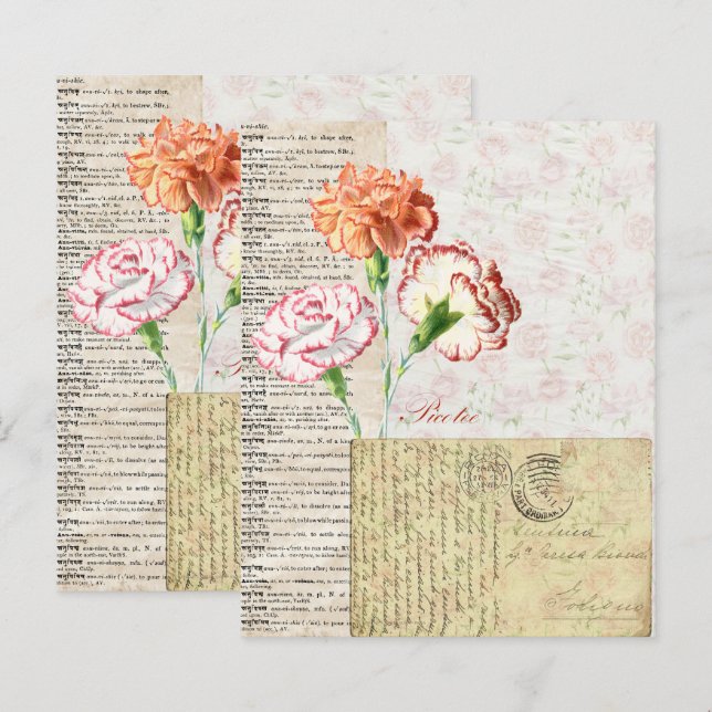 Pretty Vintage Carnation Scrapbook Paper  (Front/Back)