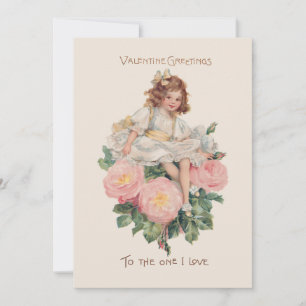 Pretty Vintage Child, Roses & Valentine Greeting Holiday Card