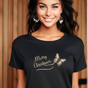 Pretty Vintage Christmas Butterfly Tri-Blend Shirt