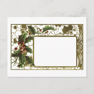 Pretty Vintage Christmas Holly Border Postcard