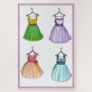 Pretty Vintage Clothing 1950s Prom Party Dresses Jigsaw Puzzle