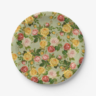 Pretty Vintage Country Floral Girly Rose Pattern Paper Plate
