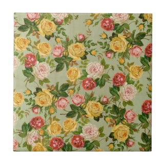 Pretty Vintage Country Floral Girly Rose Pattern Tile