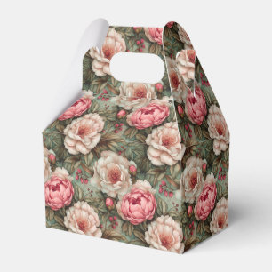  Pretty Vintage Elegant White and Pink Floral Favour Box