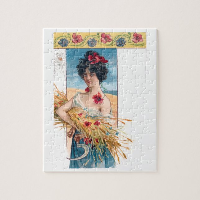 Pretty Vintage Farm Girl Jigsaw Puzzle (Vertical)