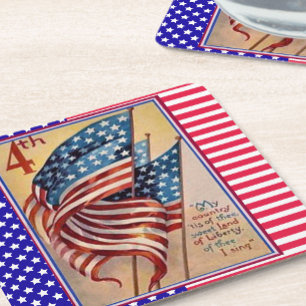 Pretty Vintage Flags Fourth of July Patriotic Flag Square Paper Coaster