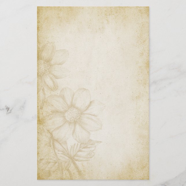 Pretty Vintage Floral Aged Note Paper (Front)