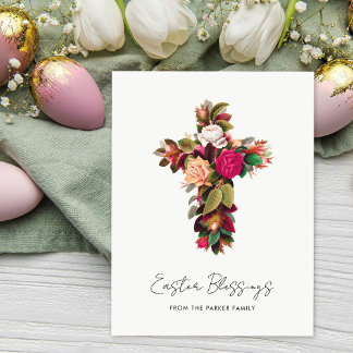 Pretty Vintage Floral Cross Personalised Easter Holiday Postcard