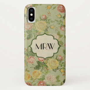 Pretty Vintage Floral Monogrammed Flower Pattern iPhone X Case