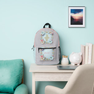 Pretty Vintage Floral Monogrammed Printed Backpack