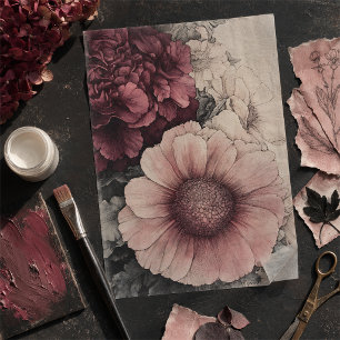 Pretty Vintage Floral Watercolor in Pink Decoupage Tissue Paper