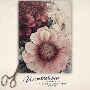 Pretty Vintage Floral Watercolor in Pink Decoupage Tissue Paper
