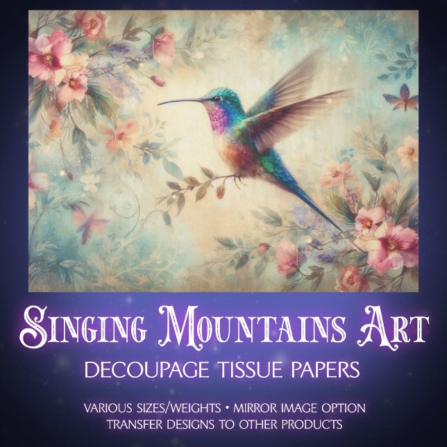 Pretty Vintage Florals & Hummingbird Decoupage Tissue Paper (Creator Uploaded)