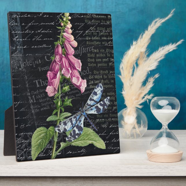 Pretty Vintage Flower & Butterfly Botanical Table Plaque (Side)