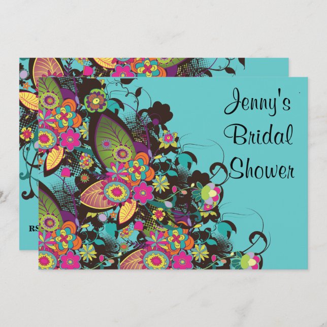 pretty vintage flower frenzy bridal shower invitation (Front/Back)