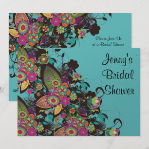 pretty vintage flower frenzy bridal shower invitation