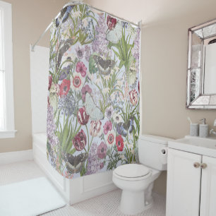 Pretty Vintage Flowers and Butterflies Collage Shower Curtain