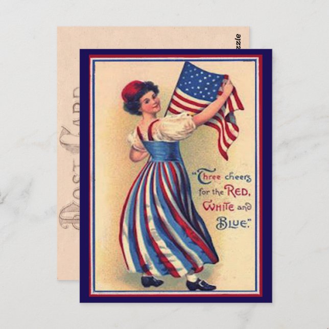 Pretty Vintage Fourth of July Patriotic Flag Postcard (Front/Back)