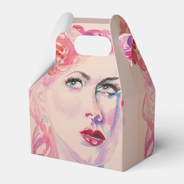 Pretty Vintage Girl Wedding Cake Favour Box Pink  (Front Side)