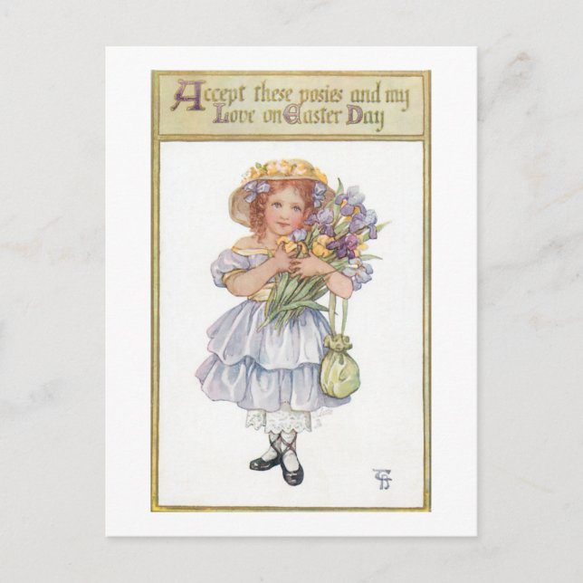 Pretty Vintage Girl with Easter Flowers Postcard (Front)