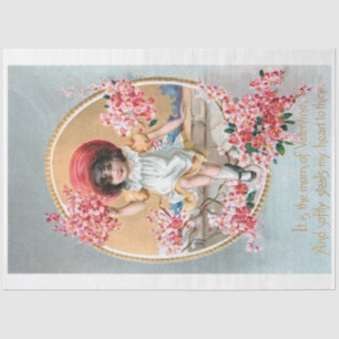 Pretty Vintage Girl with Pink Valentine Blossoms Tissue Paper