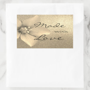 Pretty Vintage Gold Flower Blossom Made with Love Rectangular Sticker