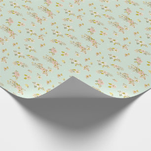 Pretty Vintage Green Floral Pink Wrapping Paper