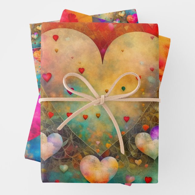 Pretty Vintage Hearts Valentine's Day Wrapping Paper Sheet (In situ)