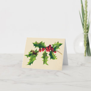 Pretty Vintage Holly branch Holiday Card