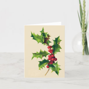 Pretty Vintage Holly branch Holiday Card