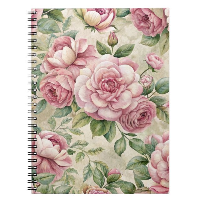 Pretty Vintage Inspired Pink Floral   Notebook (Front)