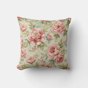 Pretty Vintage Inspired Pink Floral Pattern Cushion