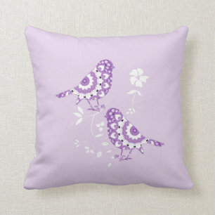 Pretty Vintage Inspired Purple Patterned Birds Cushion