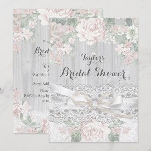 Pretty Vintage Lace & Floral Bridal Shower Invite