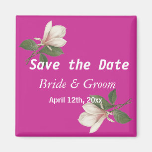 Pretty vintage magnolia flower pink save the date magnet