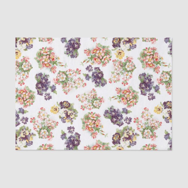 Pretty Vintage Mixed Flowers Tissue Paper (Front)