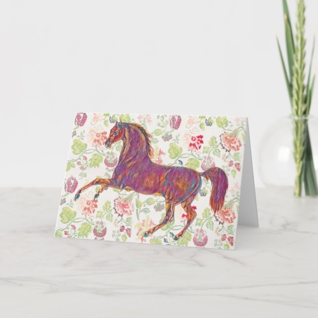 Pretty Vintage Pink Art Horse Note Card (Front)