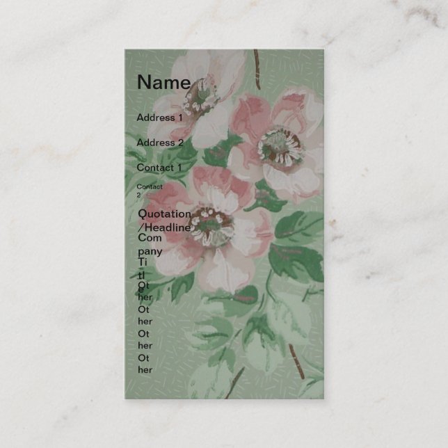 Pretty Vintage Pink Flower Vertical Business Card (Front)