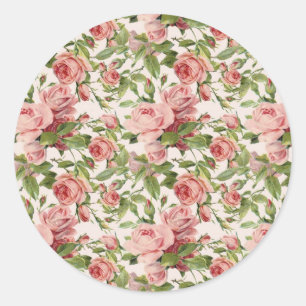 Pretty Vintage Pink Roses Classic Round Sticker