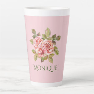 Pretty Vintage Pink Roses Personalised  Latte Mug