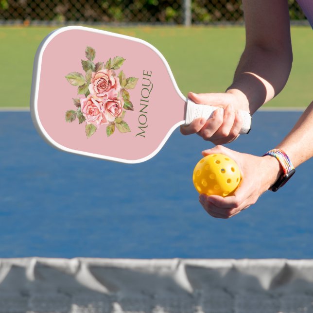 Pretty Vintage Pink Roses Personalised Pickleball Paddle (Insitu)