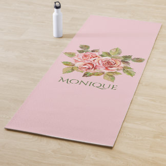 Pretty Vintage Pink Roses Personalised Yoga Mat