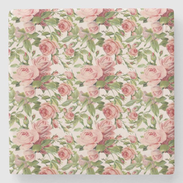 Pretty Vintage Pink Roses Stone Coaster (Front)