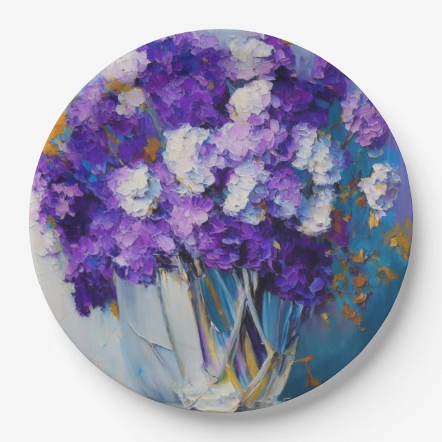 Pretty Vintage Purple Flowers Paper Plate (Front)