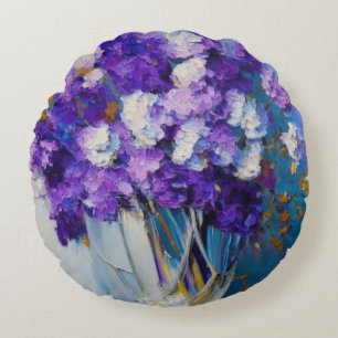 Pretty Vintage Purple Flowers Round Cushion