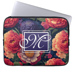 Pretty vintage red Orange purple mum peony floral Laptop Sleeve