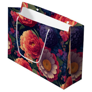 Pretty vintage red Orange purple mum peony floral Large Gift Bag